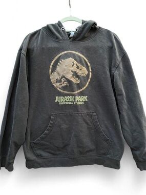 Universal Distressed Black Hoodie with Gold Jurassic Park Logo